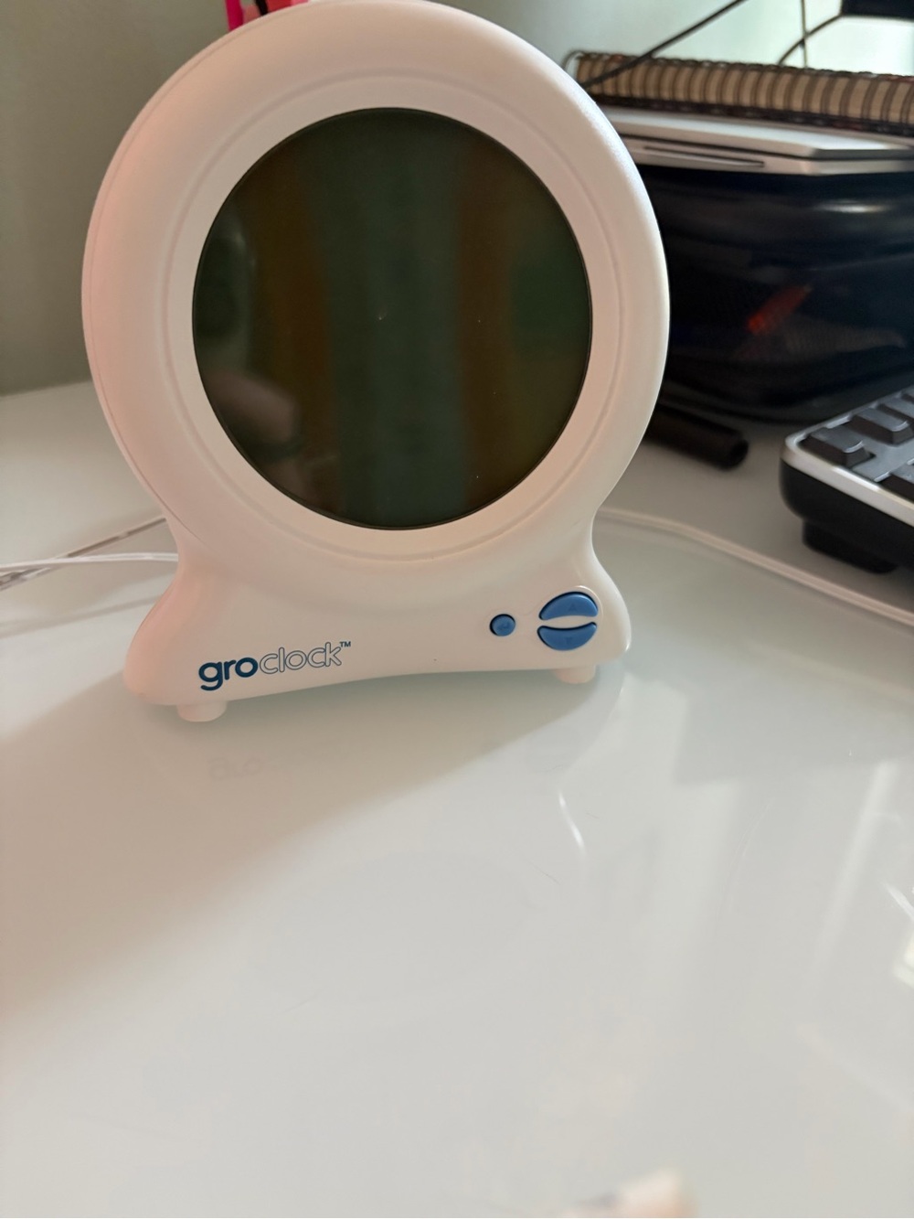 Groclock Digital Kids Sleep Trainer in White with Blue Accents